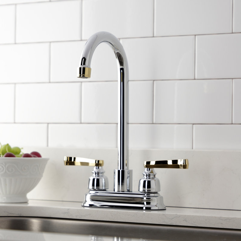 Kingston Brass Royale Two-Handle 2-Hole Deck Mount Bar Faucet, Polished Chrome/Polished Brass