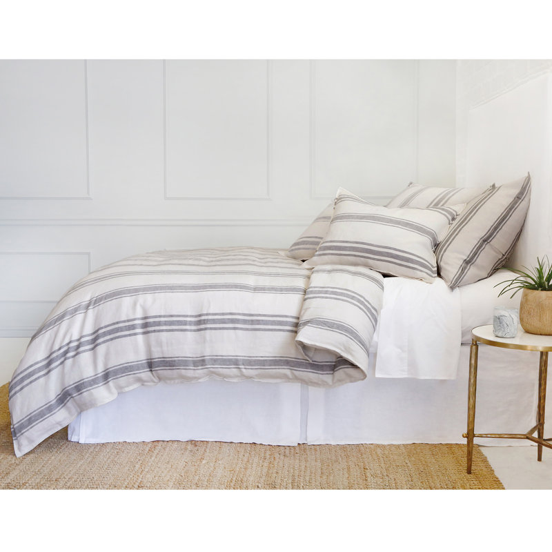 Jackson Striped Linen Duvet Cover, Cream/Graystone, Queen Duvet Cover