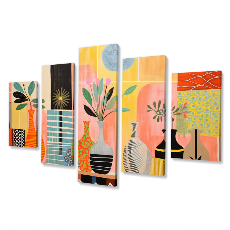 Mid Century Vintage Textiles I - Mid-Century Wall Art Print - 5 Panels