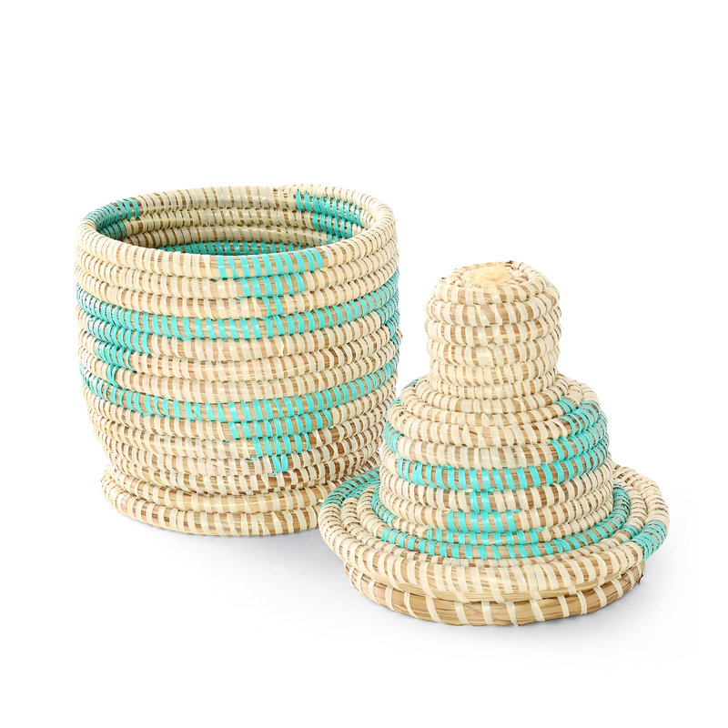 Petit panier tour crème et turquoise