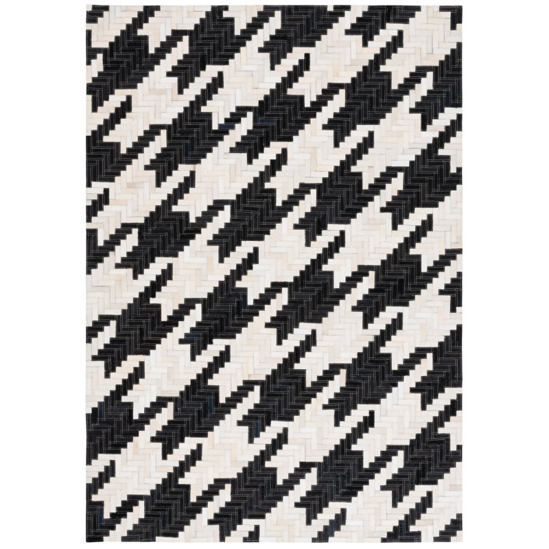 Rashima Hand Woven Leather Houndstooth Rug, Rectangle 3' x 5'