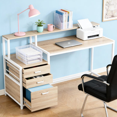 Bureau ergonomique avec support pour écran surélevé, bureau de l 45 po x P 19,7 po, classeur polyvalent, petits tiroirs, acier et panneau de particules, 69,11 lb, pour armoire de bureau, ordinateur E1,