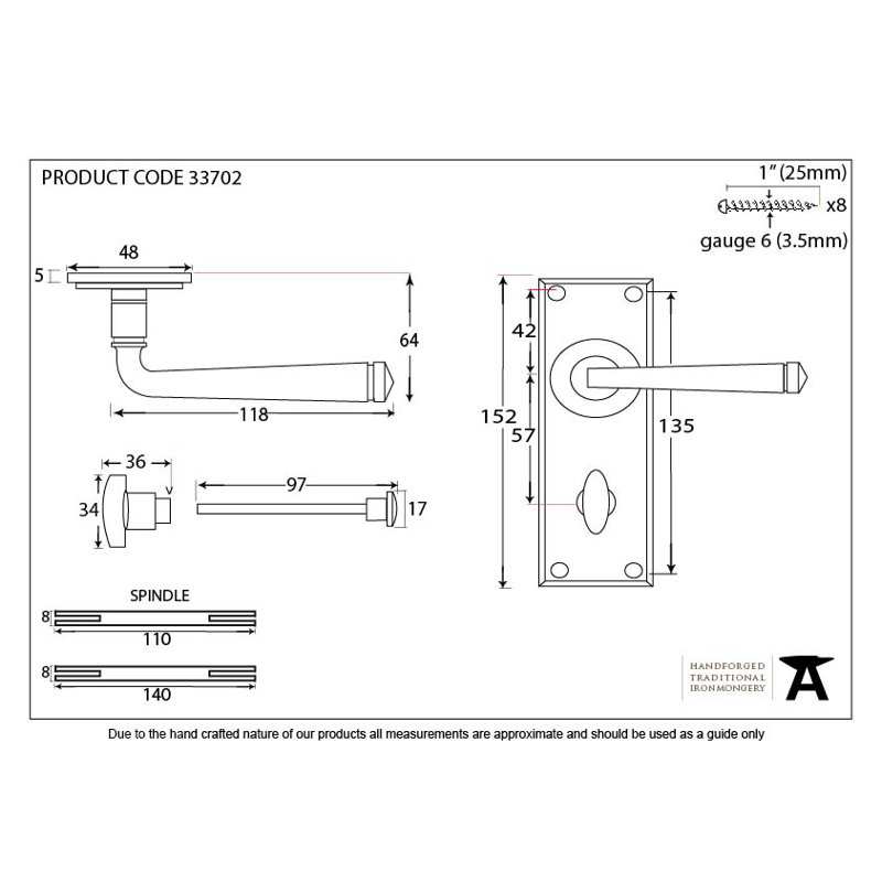 Avon Bathroom Door Handle, Pewter Patina