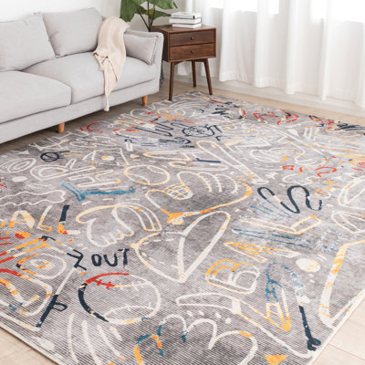 Sportsglyphs Grey Tones Baseball Power Loom Polyester Area Rug