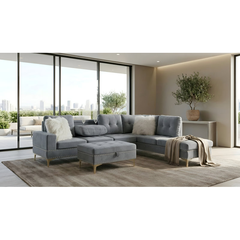 Canapé modulaire et repose-pieds gris Joys, Gris