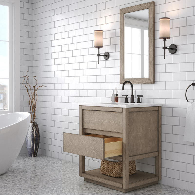 Meuble-lavabo de comptoir en marbre blanc Carrara de 30 po Oakman avec miroir Oakman