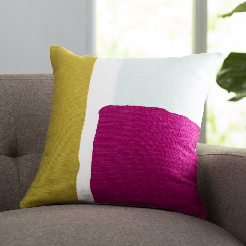 Blossom Cotton Throw Pillow Cover & Insert, Teal/Gold/Coral/Ivory, 20" x 20", Down