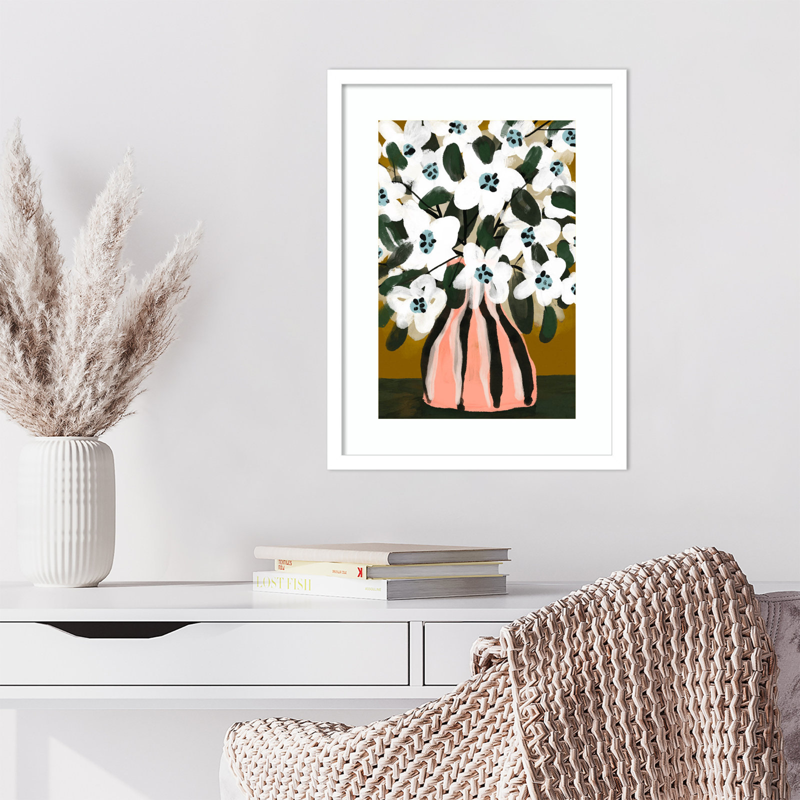 Galya "Pastel Flower Impression No. 9" Print, 21" H x 16" W, White