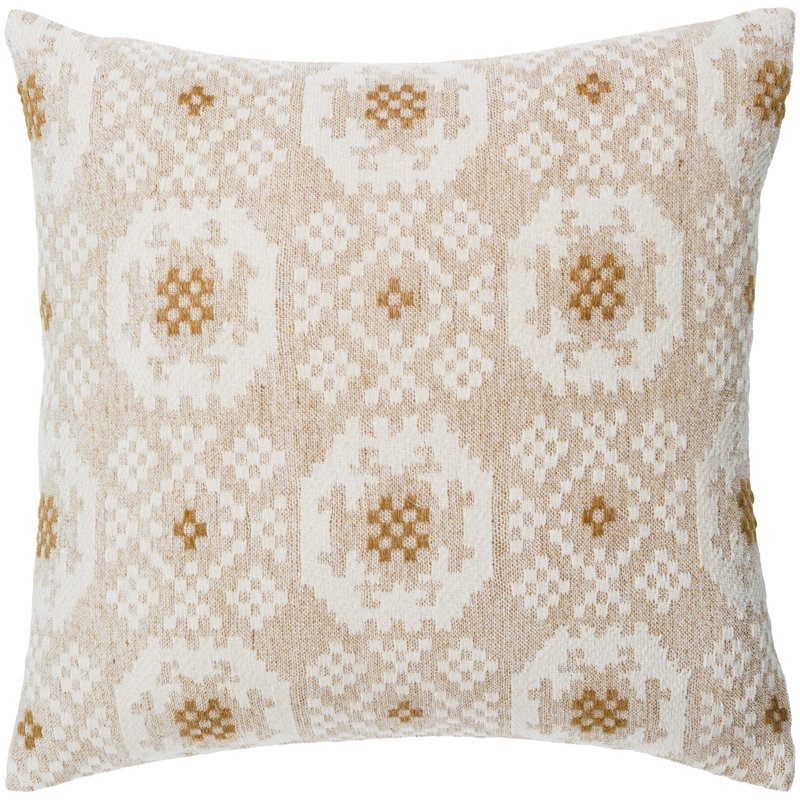 Elara 22" Square Tan and Cream Cotton Wool Accent Pillow