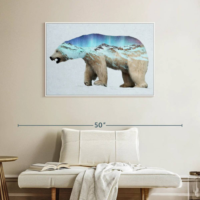 L'ours polaire arctique, Cadre flottant blanc, 40 po x 27 po