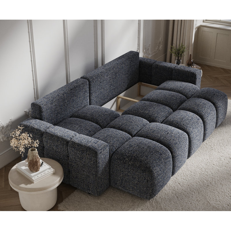 4 Seater Sofa Bed, Navy Polyester Blend