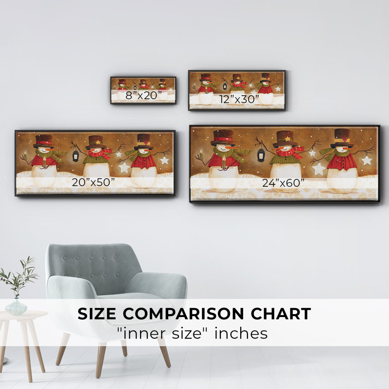 Top Hat Snowmen- Framed Canvas, 24" H x 60" W
