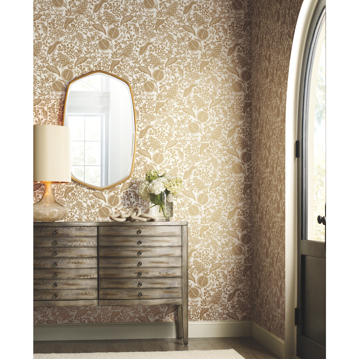 Pomegranate Wallpaper Double Roll, White/Metallic Gold
