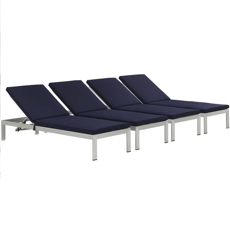 Chaise de patio d'extérieur en aluminium avec coussins Shore, Bleu marine