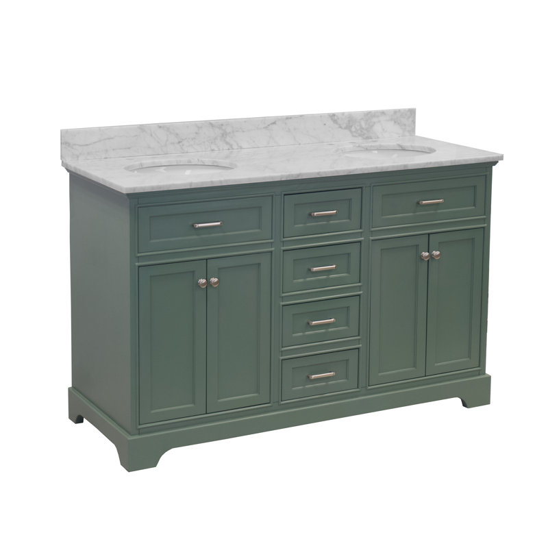 Ensemble de meuble-lavabo double 60 po Ronnie, Marbre de Carrare, Vert sauge