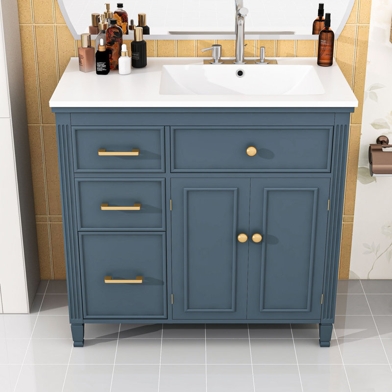 Meuble-lavabo avec lavabo, tiroirs et tablette réglable