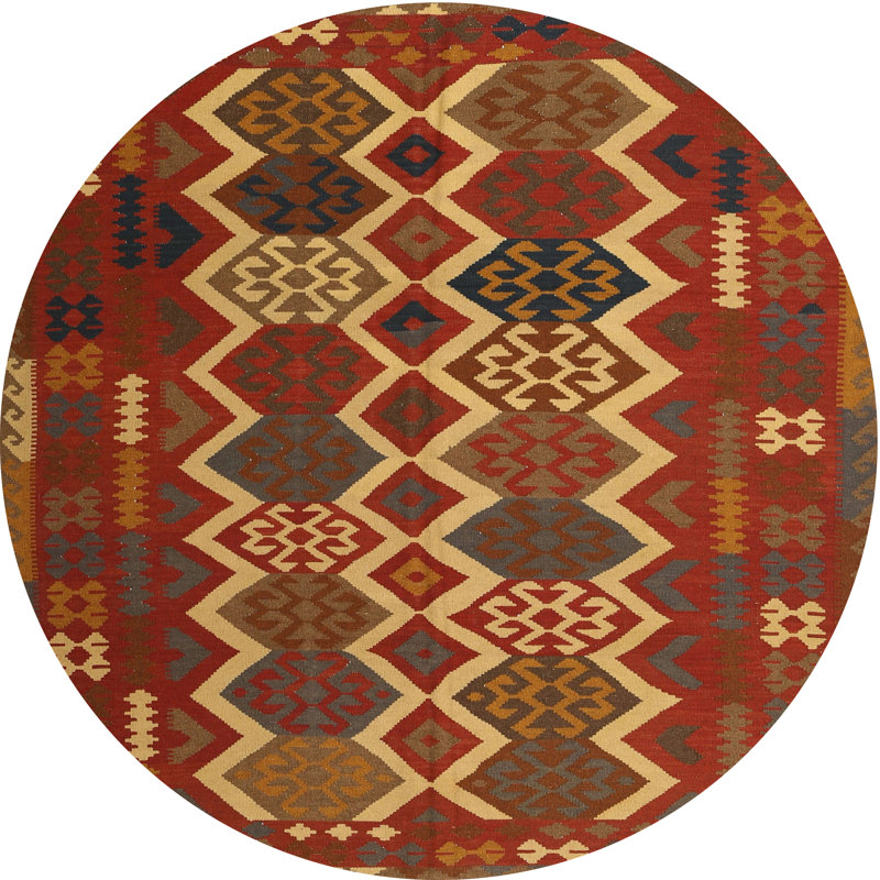 Tapis brun/rouge pourpre/zone noire, Rond 7 pi x 7 pi