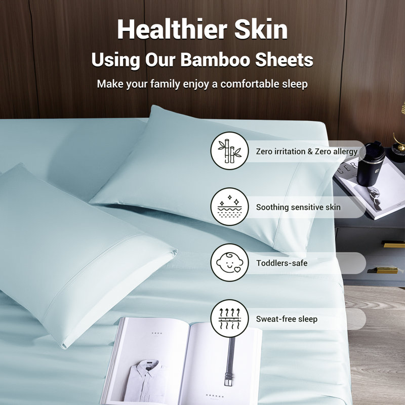 Bamboo Sheet Set, CaliKing Sheet Case Pack with 3 Additional Pieces, Spa Blue