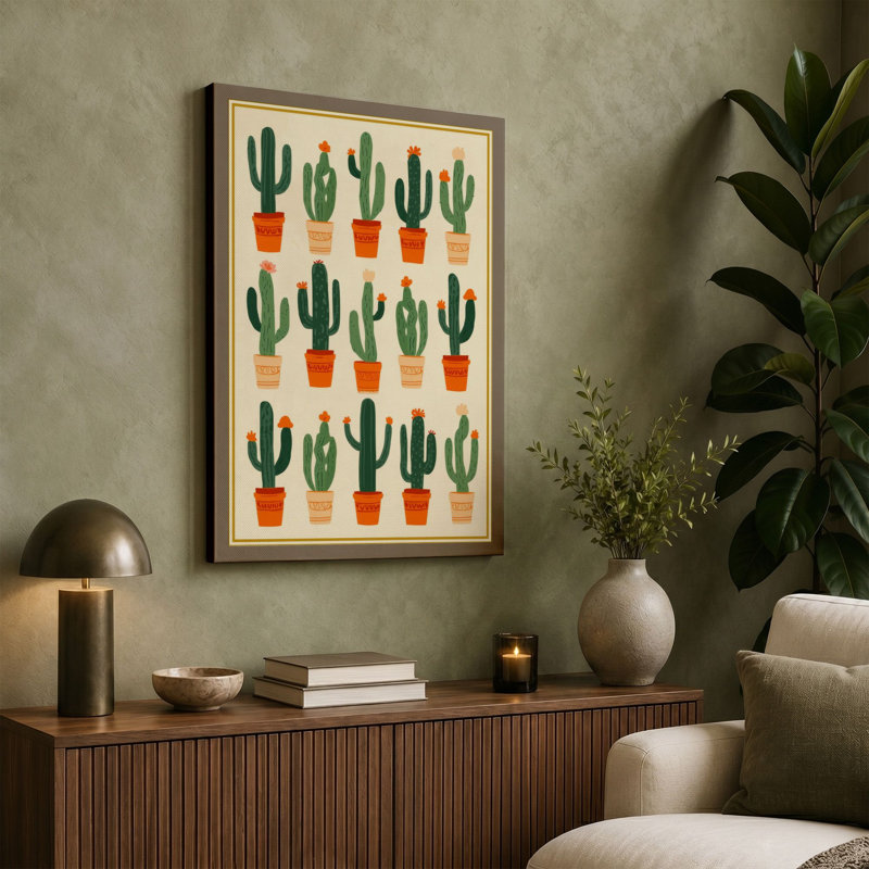 Cactus Collection Botanical - Wrapped Canvas, 24x16 - 61.0 x 40.6 cm, Cream Border