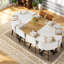 Ensemble de table de salle à manger élégant 9 pièces, simili marbre et cuir, décoration intérieure moderne