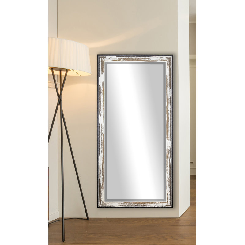Ulrey Solid Wood Flat Mirror, 65.5" H x 32" W, Brown/Cream Distressed
