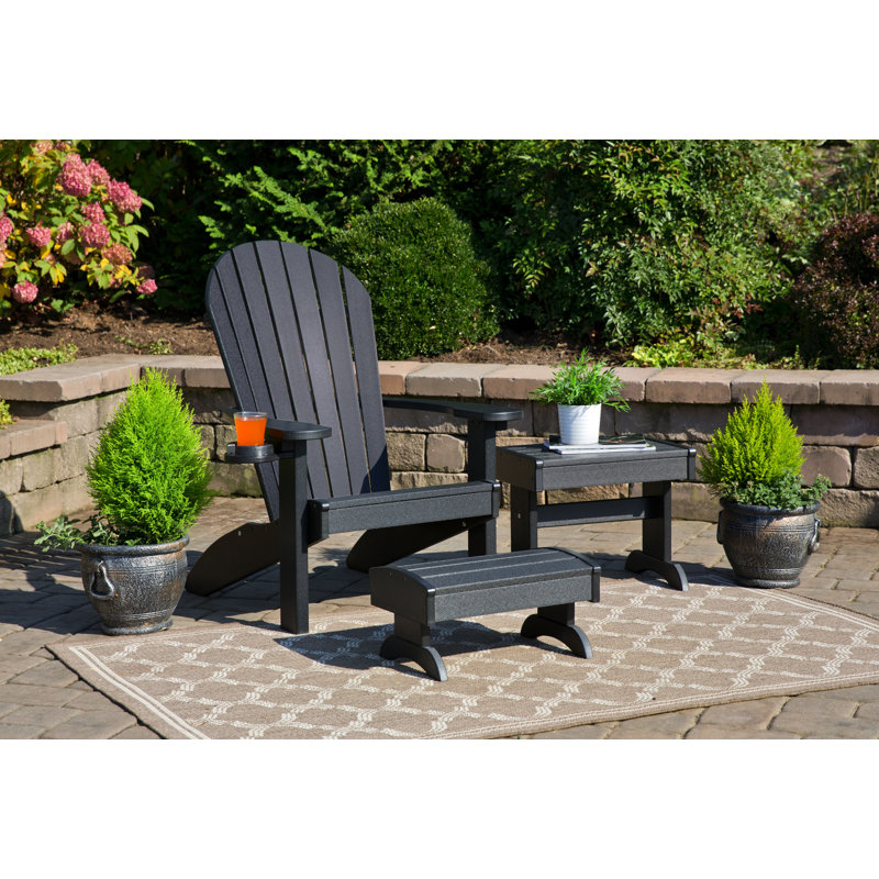 Chaise Adirondack en plastique avec repose-pieds / table Aatikah, Noir
