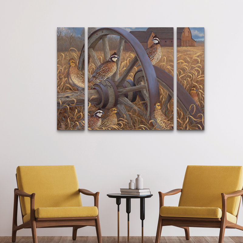 Ensemble de 3 panneaux muraux - Jeff Hoff «Southern Bob Whites», art mural sur toile pour le salon, la chambre à coucher ou le bureau 
