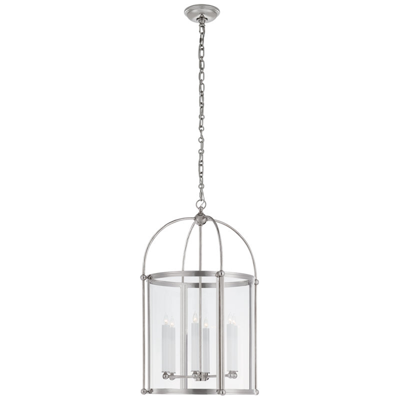 Chapman & Myers Riverside Medium Round Lantern, Polished Nickel, 29.75" H x 19" W x 19" D