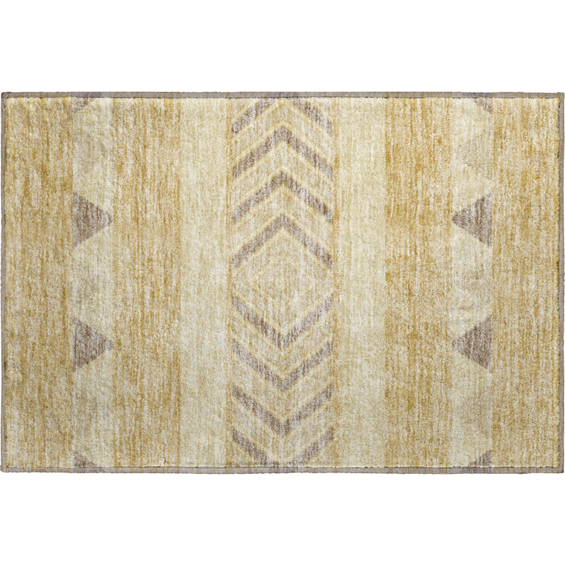 Premium Machine Washable Prisco Gold Rug, Rectangle 1'8" x 2'6"