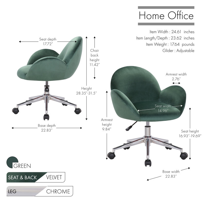 Velvet Office Chair, Green