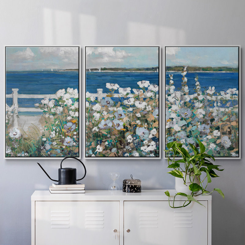 Bayside Garden, reproduction sur toile 3 pièces, Blanc, H 36 po x l 75 po x P 2 po