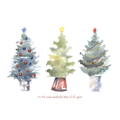 Trois arbres de Noël, aquarelle - peinture sur toile tendue