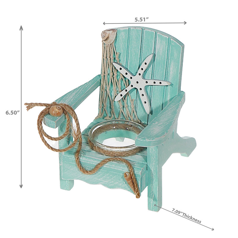 Chaise en bois avec bougeoir turquoise