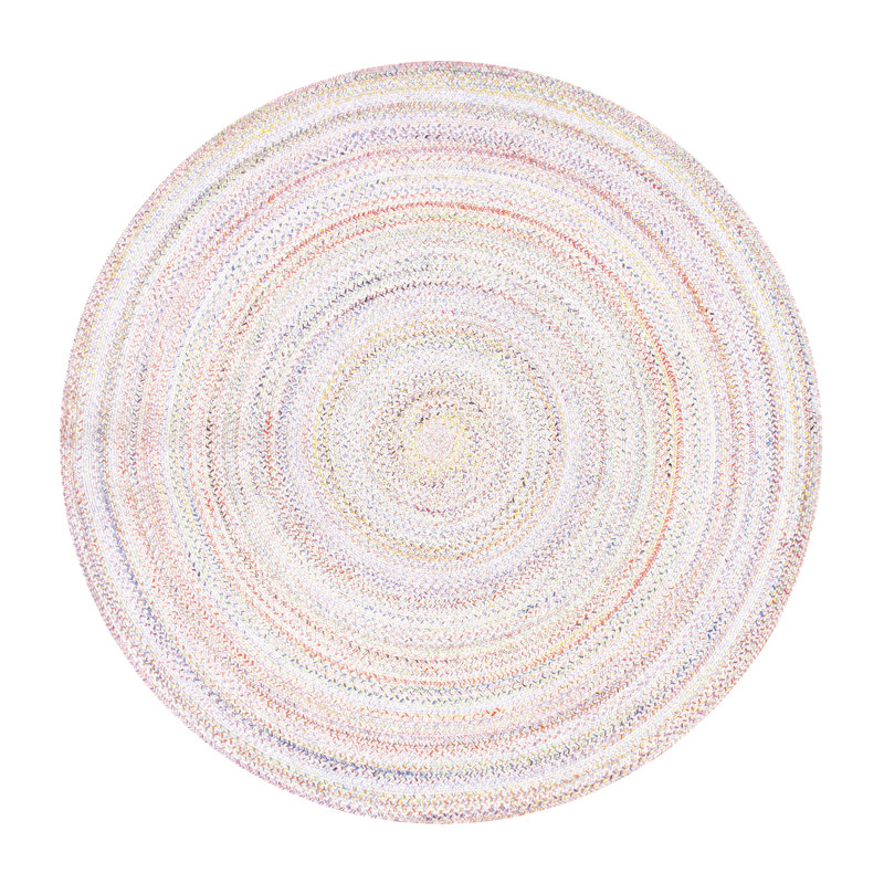 Tapis intérieur / extérieur en polyester géométrique tressé à la main bleu / rouge / ivoire, Rond 6 pi