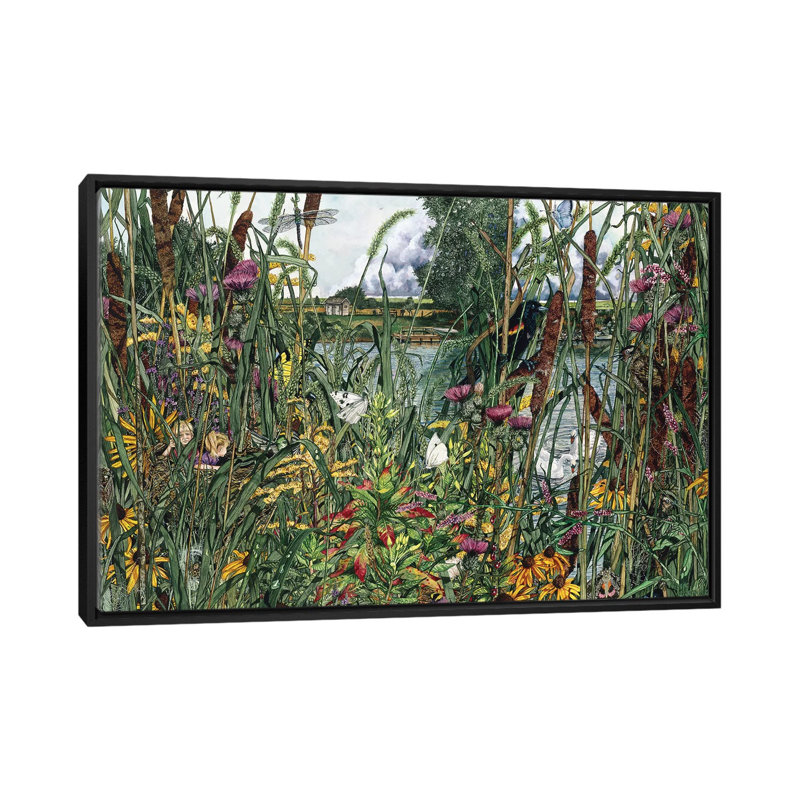 Vue d'oiseau par Maggie Vandewalle - Peinture, Toile avec cadre noir, H 26 po x l 40 po x P 1,5 po, Pas de tapis