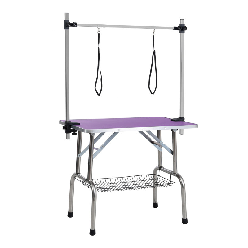 Table de toilettage pliable pour animaux 42 po avec bras réglable et panier de rangement - Station de toilettage pour chiens en acier inoxydable