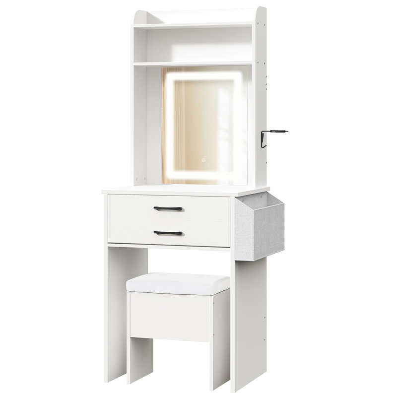 Small Makeup Vanity Desk With Mirror And Lights White Vanity Table Set With Storage Drawers And Storage Stool For Small Space