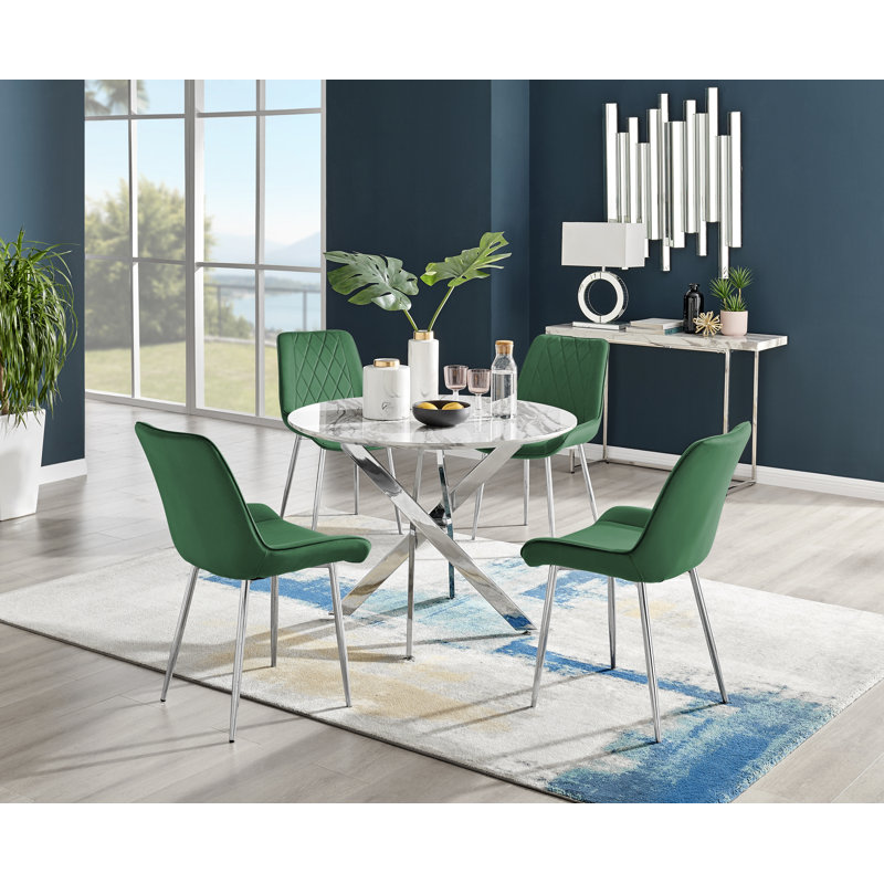 Eubanks 4 - Person Dining Set, Green/Silver
