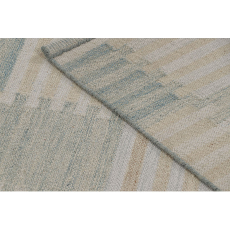 Scandinavian Wool Geometric Area Rug in White, Blue