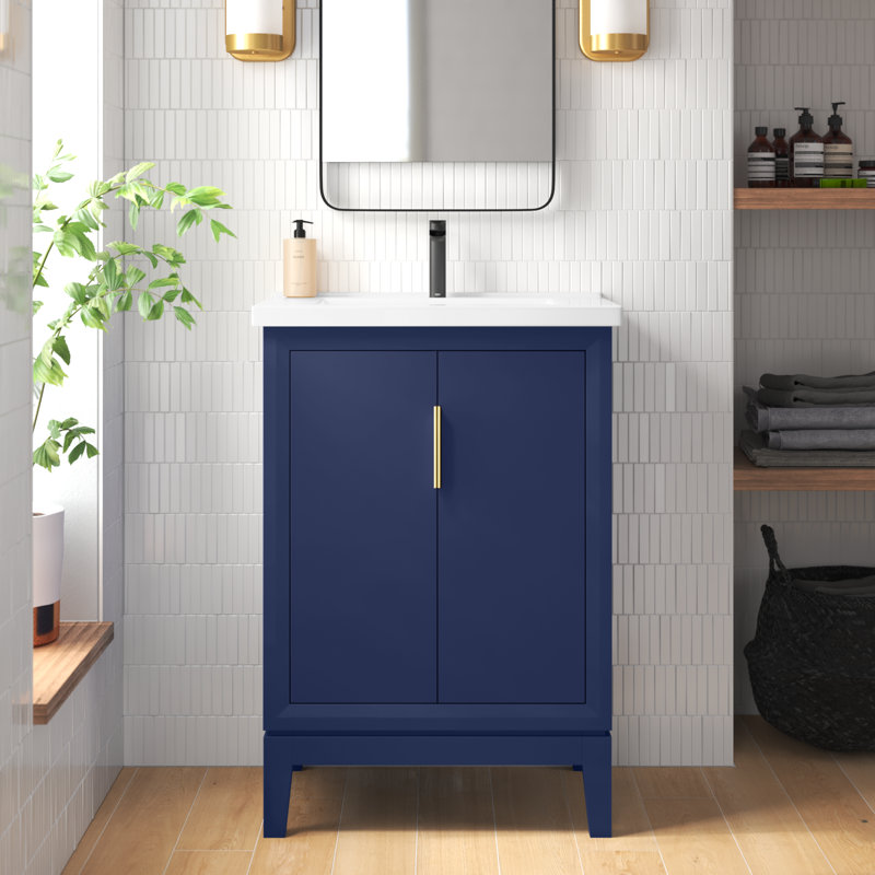 Ensemble de meuble-lavabo simple 25 po Finck, Bleu monarque, Doré
