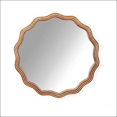 Exquisite Wood Round Wavy Wall Mirror For Stylish Home Decor