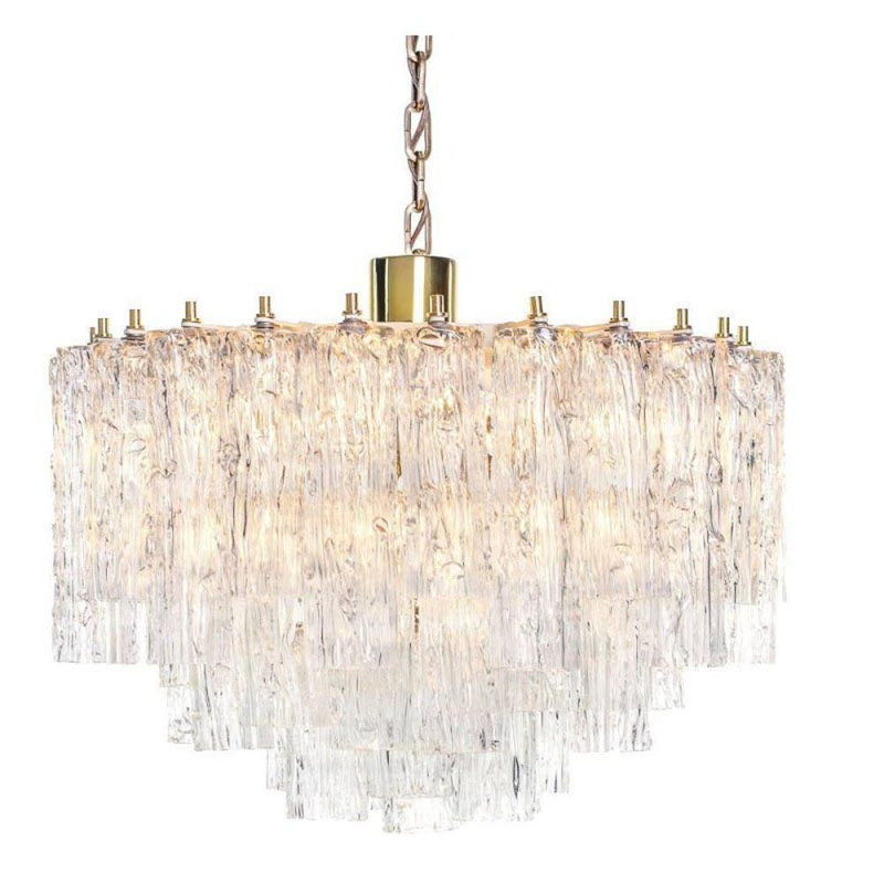 Lustre vénitien à plusieurs niveaux, Verre givré lisse, Nickel poli, 30 po de largeur x 30 po de profondeur x 44 po de 