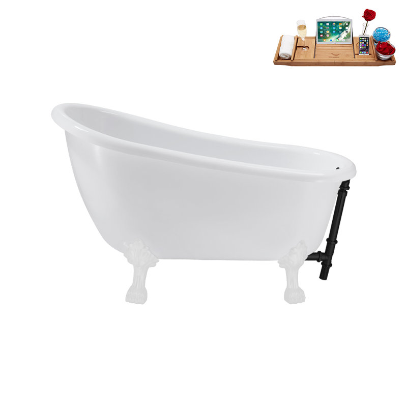 53.1'' x 25.6'' Soaking Acrylic Bathtub, Glossy White, Matte Black