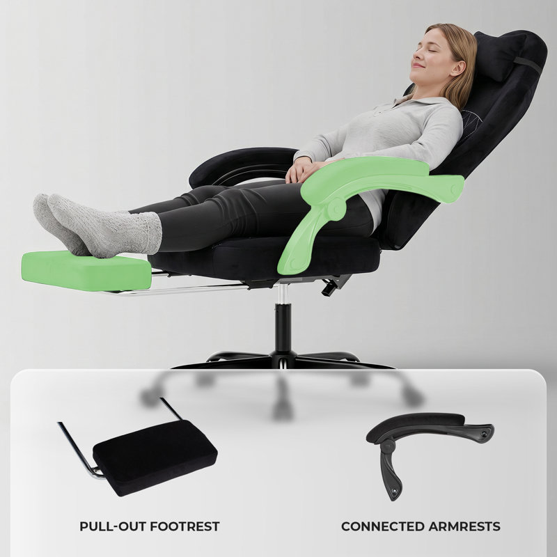 Chaise de jeu ergonomique à dossier haut avec repose-pieds et soutien lombaire, noire, Black