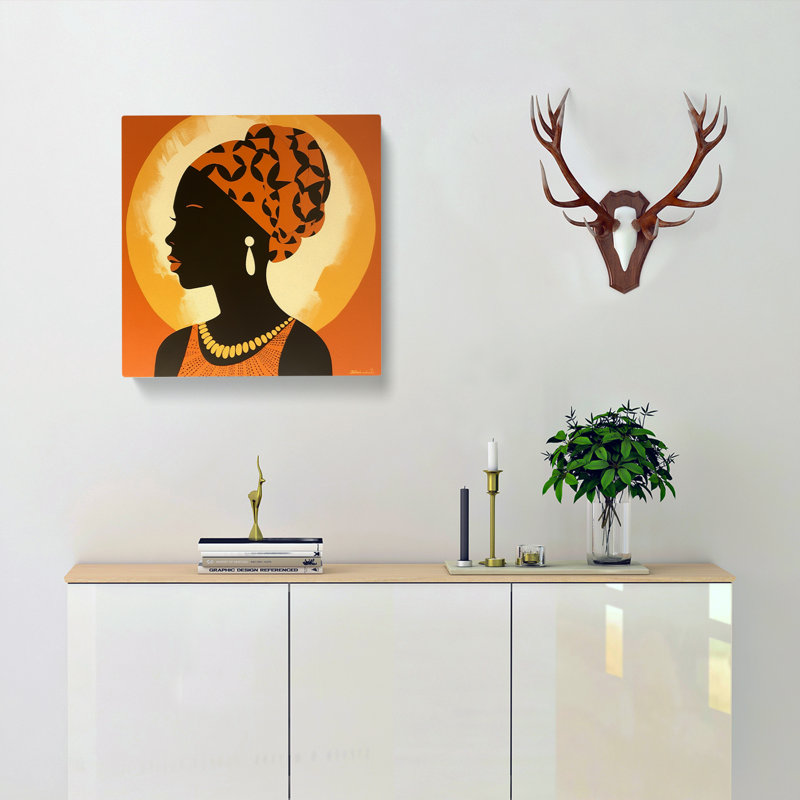 African Woman Mid-Century No.2 - Wrapped Canvas - Framed Print, 35cm H x 35cm W x 3cm D