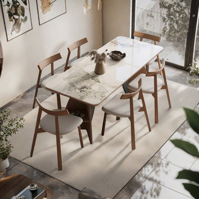 Sintered stone solid wood ash dining table set