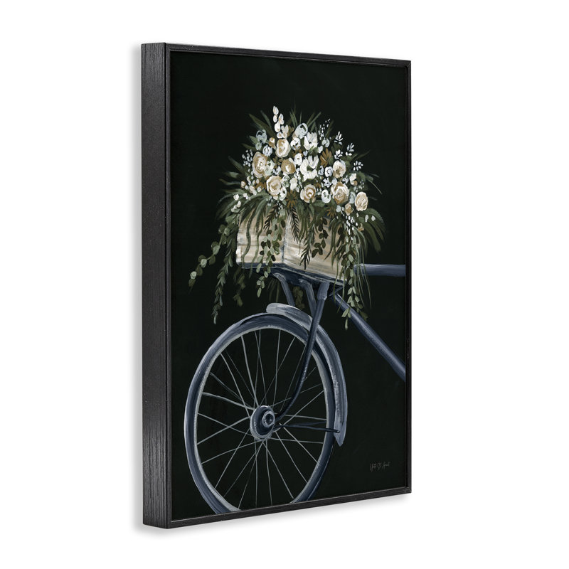  Vélo rétro avec fleurs, estampe numérique par yvette st amant, H 18 po x l 12 po, Giclée encadrée noir minuit