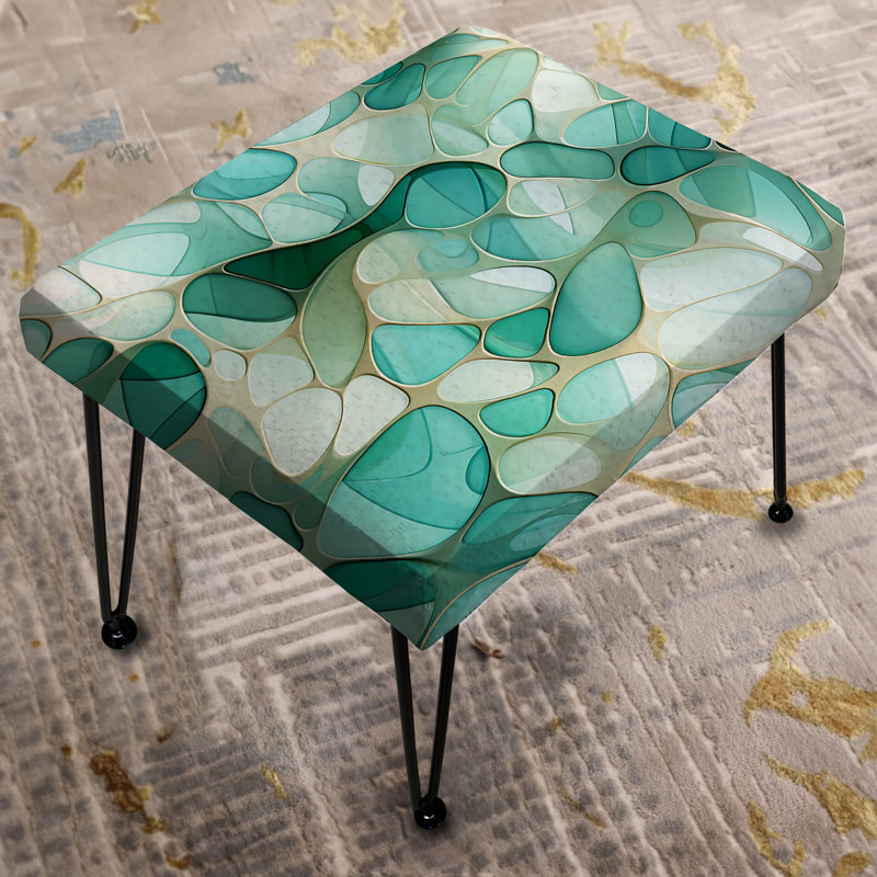 Seagrass Mosaic Emerald Coastal Pattern - Abstract Rectangle Ottoman