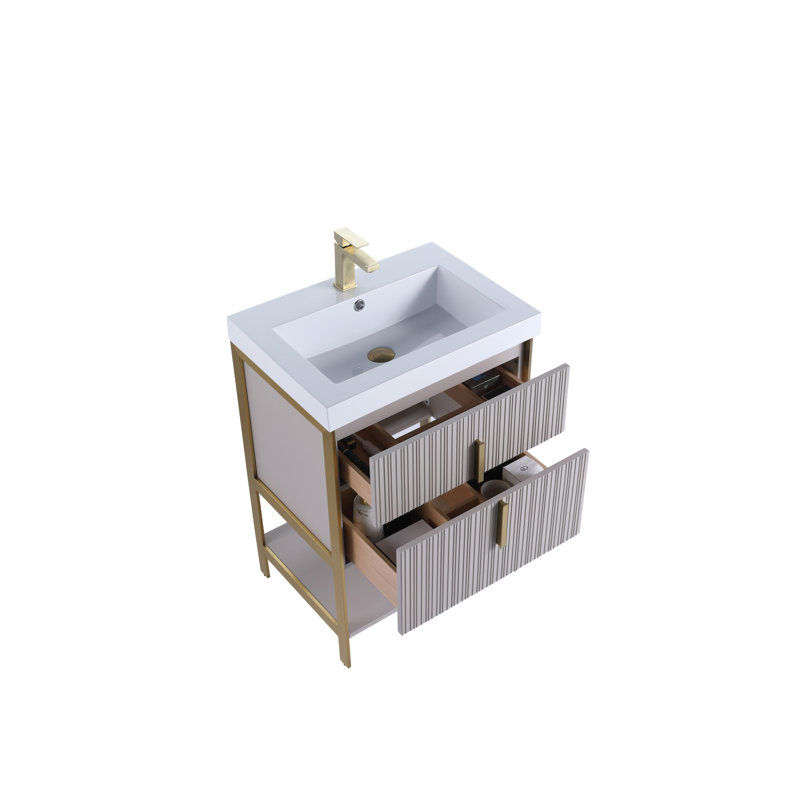 Meuble-lavabo moderne avec plateau en acrylique blanc Fine Fixtures Serenity, Taupe vif / laiton, 24", Blanc