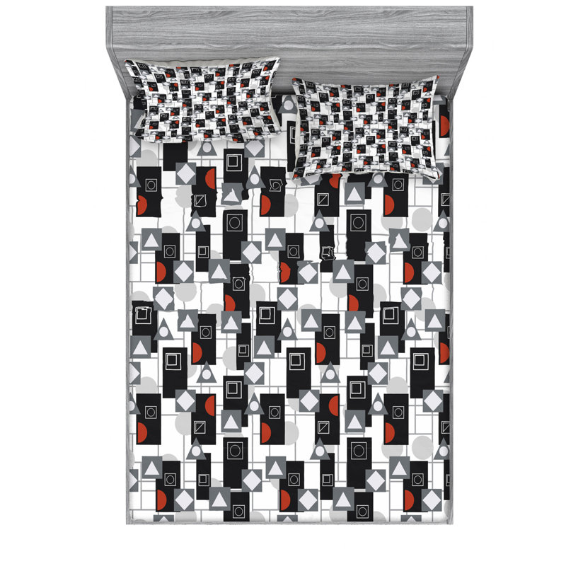 Microfiber Geometric Sheet Set, Queen Sheet Set with Fitted Sheet